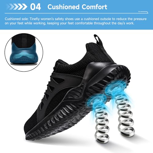 Image of Tinefiy Steel Toe Shoes for Women Lightweight Comfortable Slip On Safety Work Sneakers Cushion Puncture Proof Shoes Indestructible Shoe