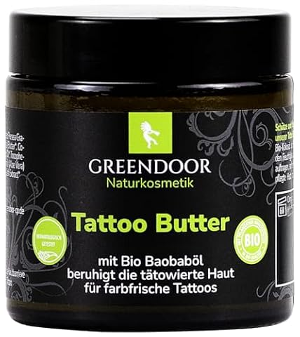 GREENDOOR Masło do tatuażu 120 ml do tatuaży w świeżych kolorach, naturalna wegańska pielęgnacja tatuażu bez perfum, profesjonalna pielęgnacja skóry wytatuowanej – bezpośrednio od producenta