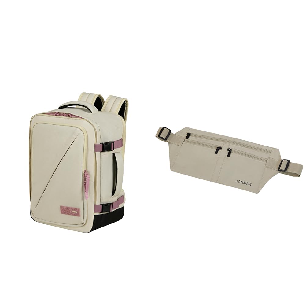 American Tourister Take2Cabin Kabinentasche 30 x 20 x 40 cm Sand/Mauve mit RFID Geldgürtel, Sand