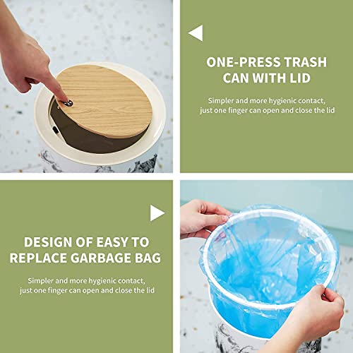 Image of Small Trash Can with Lid Vintage Western Ranch Seamless American Wild west Garbage Bin Wood Waste Bin Press Cover Round Wastebasket for Bathroom Bedroom Kitchen 7L /1.8 Gallon