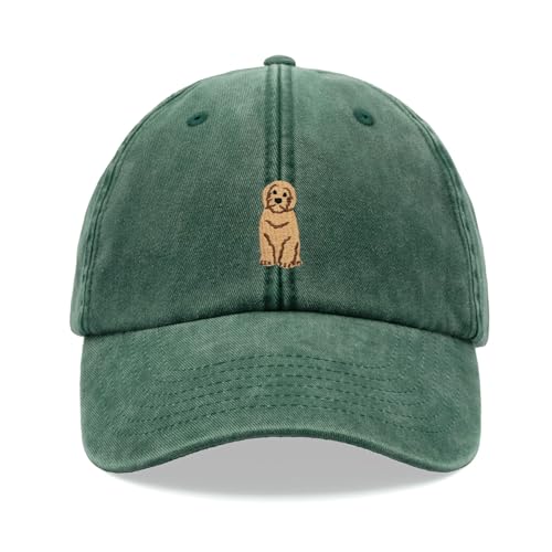 Doodle Dog Golden Baseball Cap Vintage Washed Unisex Dad Hat Adjustable Labradoodle Goldendoodle Bottle Green