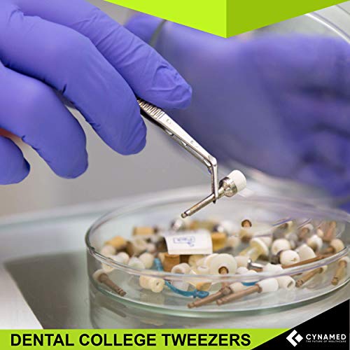 Cynamed Premium Dental College Tweezer Tools-Stainless Steel With Curved Serrated Tip Multipurpose Forceps For Oral Care Denture Teeth Cleaning (10 Pack) #TOP6