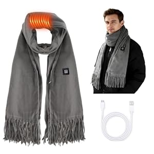 Mahiot Usb Heated Scarf for Women and Men, Electric Heated Neck Warmer with 5000mAh Power Bank, 3 Heating Levels Rechargeable Battery Powered Scarf for Outdoor Camping Hiking Skiing (Grau)