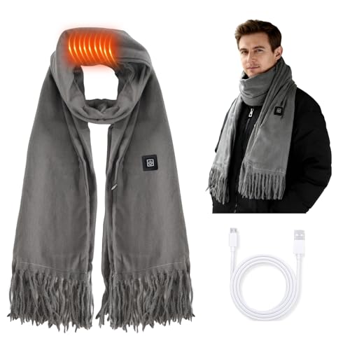 Mahiot Usb Heated Scarf for Women and Men Electric Heated Neck Warmer with 5000mAh Power Bank 3 Heating Levels Rechargeable Battery Powered Scarf for Outdoor Camping Hiking Skiing (Grey)