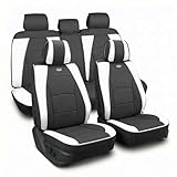 FH Group Ultra Comfort Highest Grade Faux Leather Full Set Cushion Pads Car Seat Covers for Front and Rear– Universal Fit for Cars Trucks & SUVs (White/Black)