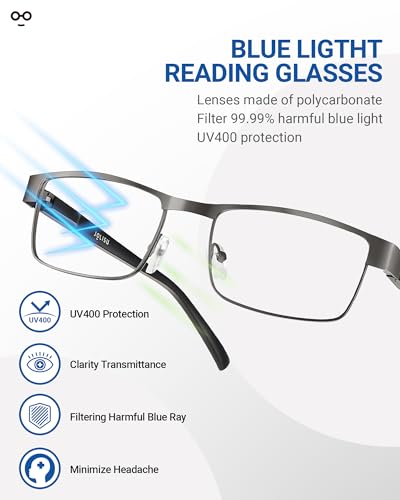 JOLISU 5PCS Reading Glasses Men - Blue Light Blocking Computer Metal Thin Frame Readers For Mens/Women（2.00） - Thumbnail 5
