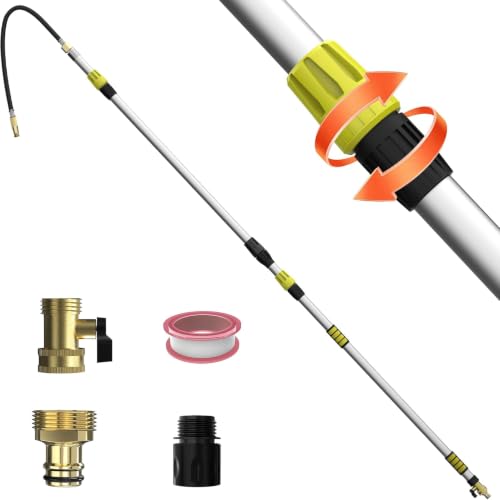 Image of 24FT Reach 8-15FT Telescopic Pole Gutter Cleaning Tools from Ground, Up to 24FT Reach, Flexible Wand, Adjustable Flow for Garden, Roof Gutters, Leaves & Debris Removal