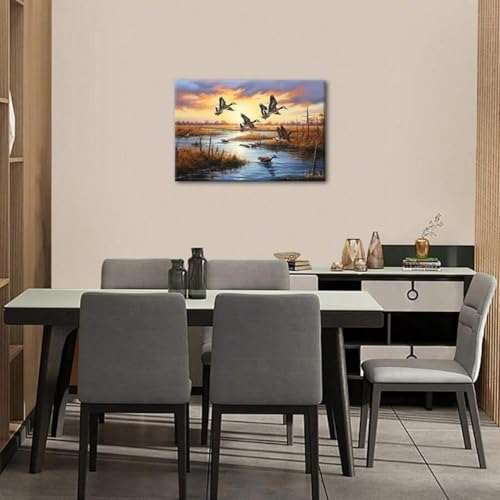 Affiche style pastoral rural canard en vol encadré - 2