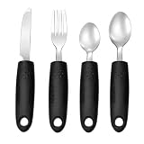 4-teiliges Parkinson Besteck Set für Senioren und Behinderte Edelstahl Besteck mit breiten rutschfesten Griffen, ideal für Arthritis, Handzittern, ältere Menschen, stabiles Besteck zum Essen