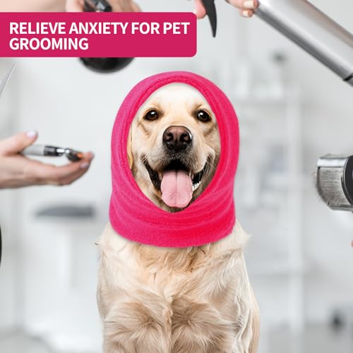 Image of Dog Calming Hoodie Cat Anxiety Relief Cover,Double Layer Thickened Pet Ears Protector Soft Elastic Neck Band Noise Cancelling Ear Muffs for Grooming,Force Drying,Bath,Fireworks (Pink, Large)