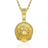 HELLOICE Lion Head Pendant Necklace for Men Cubic Zirconia Lion Pendant Hip Hop Rock Animal Necklaces with Chain Fashion Jewelry Gift for Dad Son Friend (Lion Head)