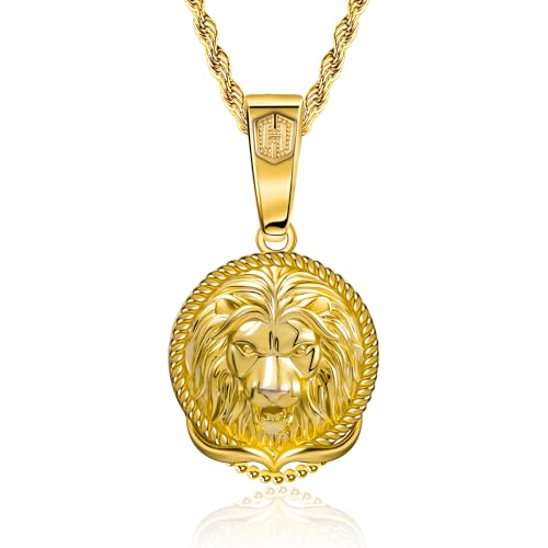 HELLOICE Lion Head Pendant Necklace for Men Cubic Zirconia Lion Pendant Hip Hop Rock Animal Necklaces with Chain Fashion Jewelry Gift for Dad Son Friend (Lion Head)