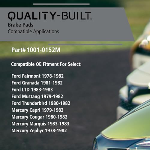 Image of QUALITY-BUILT Front Semi-Metallic Brake Pads, Premium 1001-0152M, Compatible with 1978-1983 Ford /Mercury (Capri, Cougar, Fairmont, Granada, LTD, Marquis, Mustang, Thunderbird, Zephyr)