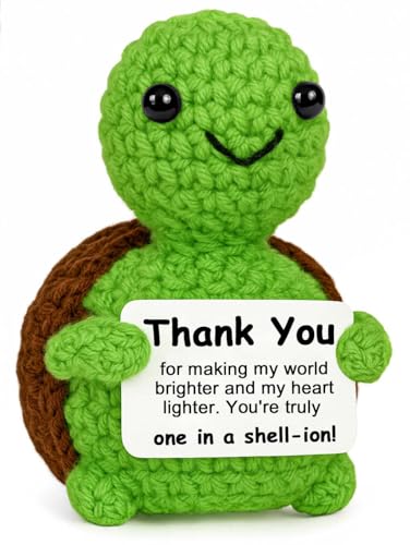 Krinisou Crochet Turtle Thank You Gifts for Women, Small Appreciation Gifts for Teacher Coworkers Friends, Funny Unique Handmade Gratitude Present