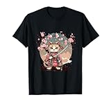 samurai cat kawaii giapponese amante gatto anime sakura albero maglietta