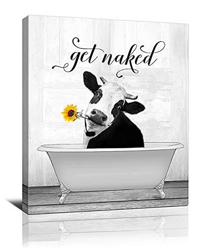 HANKCLES Black And White Bathroom Decor Wall Art Cute Cow Sunflower Canvas Ger Naked Funny Animal Picture Modern Paintings Home Wall Decor Bedroom Living Room Kitchen Framed Ready To Hang 8x10inch