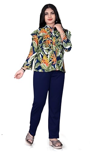 Image of Girls /Kids Printed Floral Designer Top and Palazzo Set Crop Top and Palazzo Set Printed /Fancy Palazzo and top Set for Girls with tie in Waist