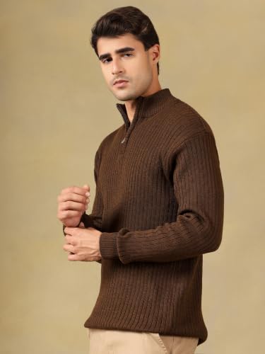 Image of Kvetoo Men High Neck Zipper Full Sleeve Woolen Winter Sweater