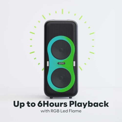 Image of GOVO Goloud 970 | 300W USB Portable Party Speaker with Powerful Pro Sound | Vibrant Dynamic Light Show | Illuminated Control Panel | Guitar & Mic - Input (Black)