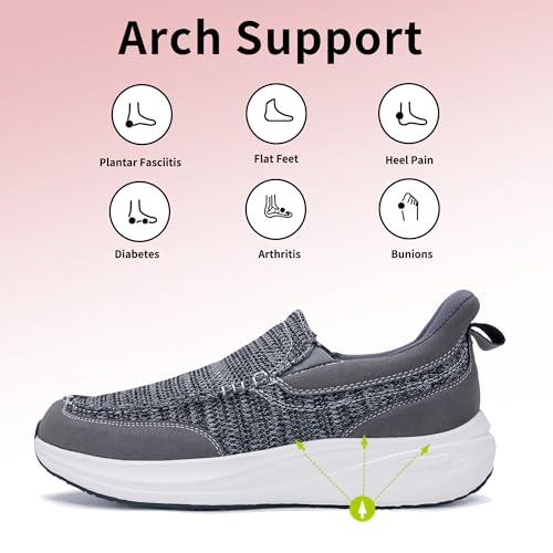 Gyeice Men's Slip on Loafers Walking Shoes with Arch Support | Casual Walking Sneakers | Comfortable Cushioning Shoes for Plantar Fasciitis US 7-133