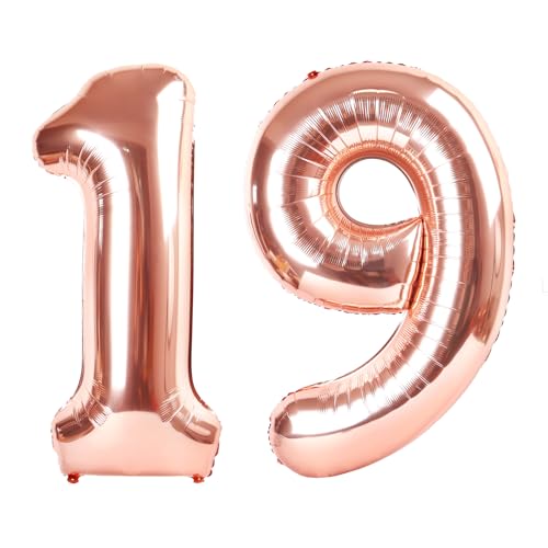 Image of Number Balloons 19 Balloon Rose Gold for 19 Birthday Decorations, 40 inch | Saturated Color, Large 40 in, With Straw & Hanging Hole, For Back-to-School Season, Wedding, Christmas, New Year, Anniversary