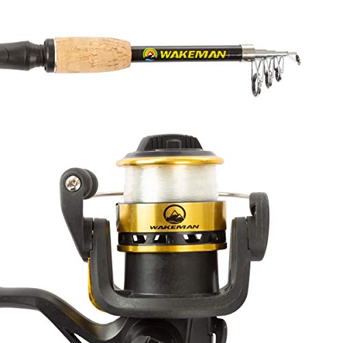 Telescopic Fishing Pole - 5.5-Foot Carbon Fiber Rod and Ambidextrous Reel Combo with Handy Carrying Case for Lake, Pond, or River by Wakeman (Black)