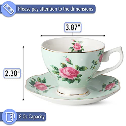 Btat- Floral Tea Cups And Saucers, Set Of 8 (8 Oz) Multi-Color With Gold Trim And Gift Box, Coffee Cups, Floral Tea Cup Set, British Tea Cups, Porcelain Tea Set, Latte Cups #TOP2