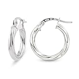 Citerna 9ct White Gold Twisted Hoop Earrings – Secure Saddleback Closure Huggies, Italian Crafted Daily Wear Jewellery for Women & Girls – Branded Box Included