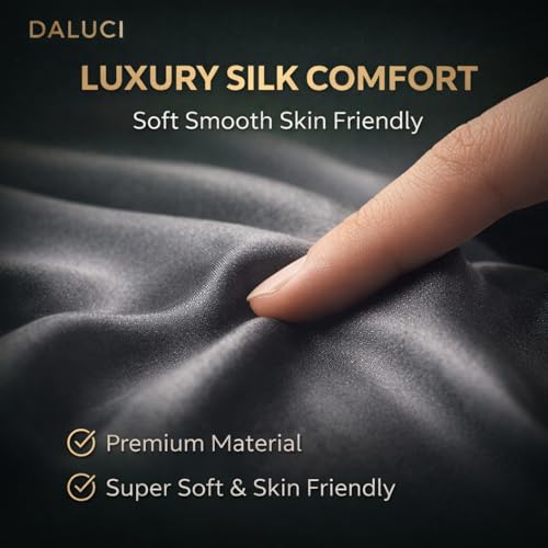 Image of DALUCI Silk Eye Mask for Sleeping - Super Soft Blackout Sleep Mask with Adjustable Strap | Comfortable Blindfold for Travel, Night, Nap | Eye Mask for Men & Women (Grey, One Size)