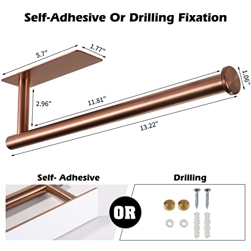 Image of theaoo Rose Gold Paper Towel Holder - Under Cabinet Paper Towel Holder for Kitchen, Adhesive Paper Towel Roll Rack for Bathroom Towel, Wall Mounted Paper Towel Rack, SUS304 Stainless Steel