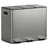 mVm ゴミ箱 45L 分別 横型3分別 3×15L ダストボックス 蓋付き おしゃれ ペダル式 静音 密閉 ステンレス製 大容量 袋が見えない ペットボトルや缶収納可能 キッチン リビング オフィス用 グレー