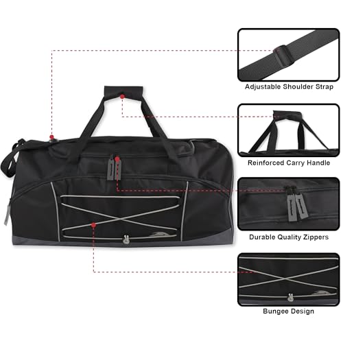 60 Liter, 26 Inch Duffle Bag – Heavy Duty Extra Large Sports Gym Equipment Travel Duffel Bag for Men and Women (Black) by Trail maker - Used condition - Image 2