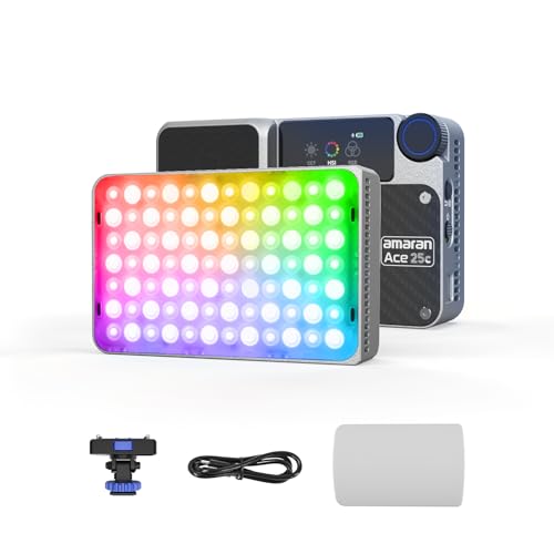 amaran Ace 25c Video Light,25w RGB Portable Light for Photography On-Camera Video Lights CRI/TLCI 95+,CCT 2,300K-10,000K,Rechargeable Dimmable Vlog Li