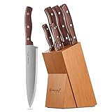 Emojoy Kitchen Knife Set,Knife Set for Kitchen with Block 6 Pcs High Carbon Stainless Steel Wooden H