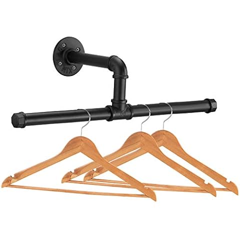 Elibbren Industrial Pipe Floating Clothing Rack Wall Mounted, Commercial or Residential Wardrobe Clothes Display, Heavy Duty Rustic Vintage Steel Black Metal Garment Bracket Frame, 1 Pack Cover