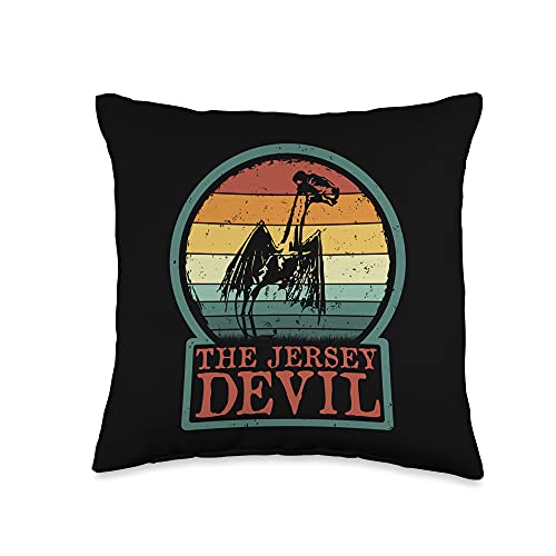 National Introvert Society Devil-Retro Vintage New Jersey Cryptid Throw Pillow, 16x16, Multicolor