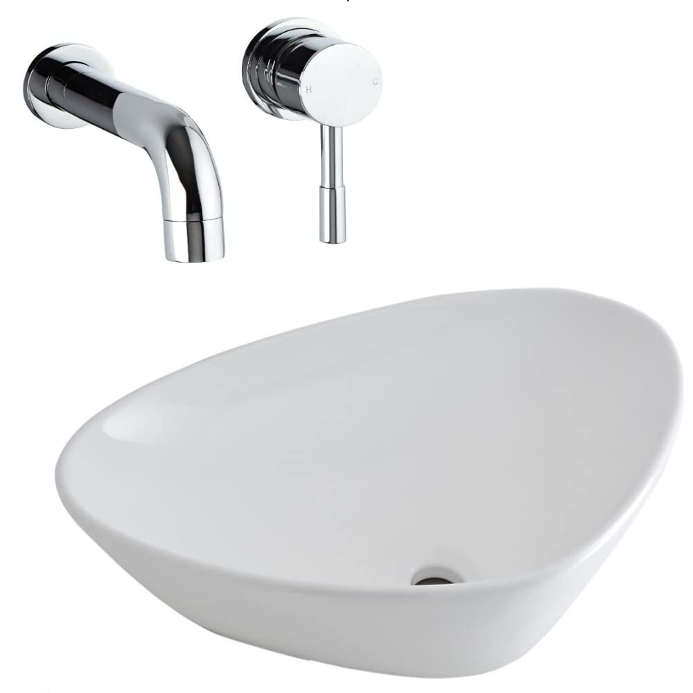 Milano White Select Countertop Bathroom Basin Sink Wall Mounted Mixer Tap - 590Mm X 390Mm