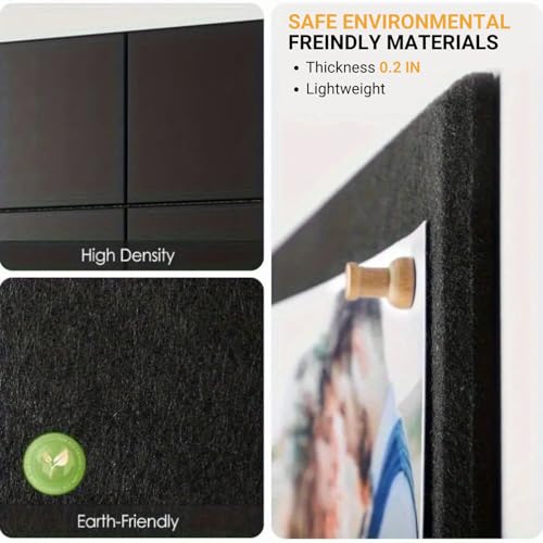Image of Royalkart 6Pcs Rectangle Felt Bulletin Board Tiles for Wall - Black Self-Stick Notice Board with 30 Push Pins | Pin Board for Office, Study, Home Decor, Kids Room (30x21cm)