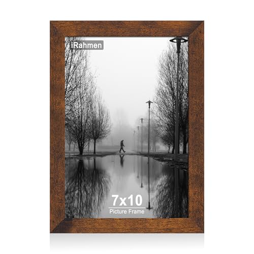 iRahmen 7x10 Picture Frame with HD Tempered Glass Wood Photo Frames for Tabletop Display and Wall Mount (Dark Brown 1 Pack)