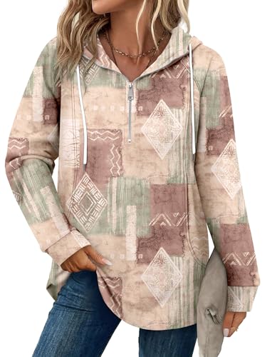 onlypuff Women Hoodie Pullover Trendy Quarter Zipper Lapel Sweatshirts Drawstring Cute Hooded Tunic Tops with Side Pockets