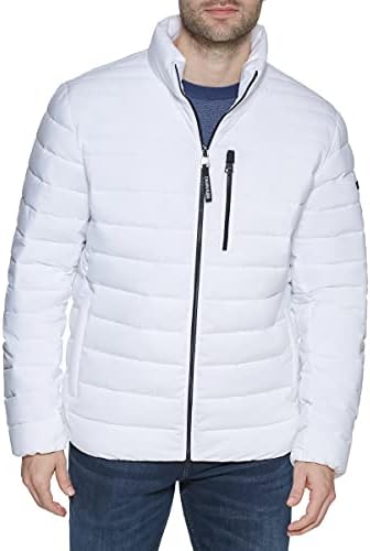 Calvin Klein Men's Lightweight Water Resistant Packable Down Puffer Jacket (Standard and Big & Tall), White, Medium