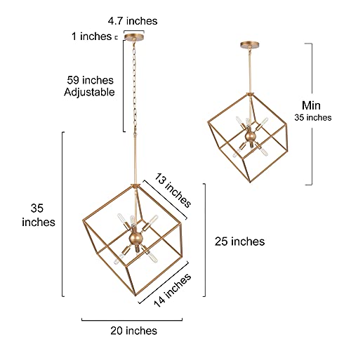 Classy Leaves Gold Chandelier Light Fixture, 6-Light Modern Gold Lantern Pendant Lighting For Kitchen Island, Foyer, Entryway & Dining Room, 20’’ D X 35’’ H #TOP5