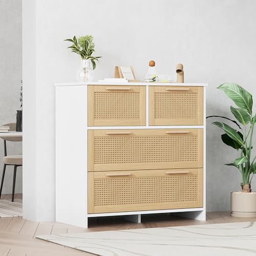 Cómoda de 4 cajones de ratán moderno con resistente tablero de partículas 4