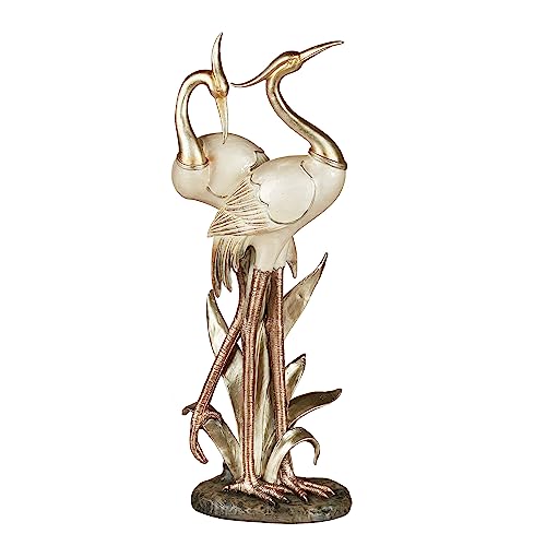 Touch of Class Pretty Pose Double Crane Metallic Table Sculpture - Ivory, Gold, Copper - Bird Figurine for Bedroom, Living Room, Dining Room, Home Office - Capiz Shell Look