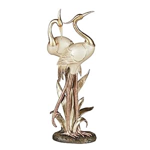 Touch of Class Pretty Pose Double Crane Metallic Table Sculpture – Ivory, Gold, Copper – Bird Figurine for Bedroom, Living Room, Dining Room, Home Office – Capiz Shell Look