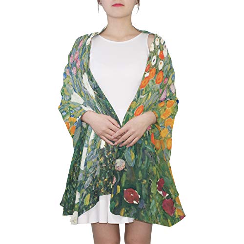 Scarfs for Women Gustav Klimt Flower Garden Lightweight Sunscreen Shawl Head Wraps2