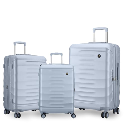 Image of Maleta Crescent Set of 3 | Small + Medium +Large |TSA Lock,Expandable,Anti-Theft Zipper,Wet-Dry Compartment |Trolley Bags | Luggage|Suitcase for Travel (Silver, Set of 3 (Small-Medium-Large))