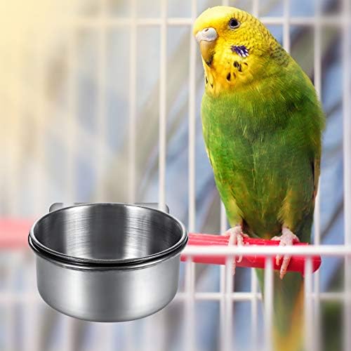 Firtink 3 Pieces Bird Feeding Dish Cups Set, Stainless Steel Parrot Feeding Cups Animal Cage Water Food Bowl Bird Cage Cups Holder with Clamp Holder for Bird Parrot Water Food Dish Feeder(S/M/L)