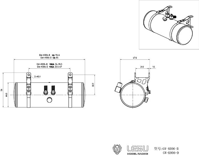 TOUCAN RC HOBBY LESU Metal Hydraulic Tank B for 1/14 for Tamiya RC King Tractor Truck