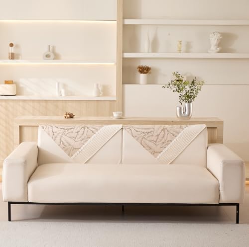 Image of House of Quirk Sofa Cover Mat Leaf Pattern Chenille Fabric Seater Sofa Slipcover Anti-Slip Stretch Seat Pad from Pets Replacement Protector (Five Seater, Beige Gold, 90x230cm)